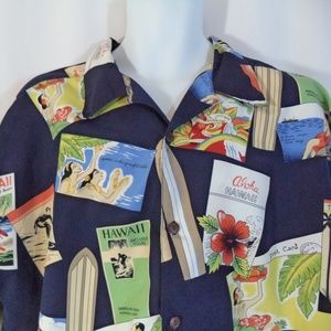 KAD Aloha Hawaiian Postcard Print Camp Shirt Sz XL